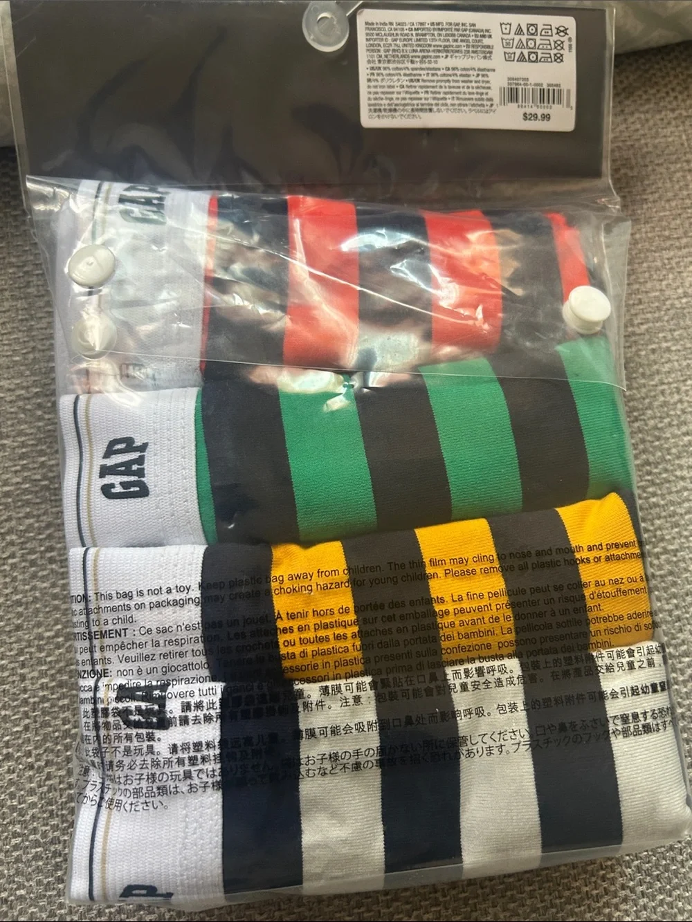GAP Boys 4-Pack Striped Briefs - Red, Green, Yellow, Black